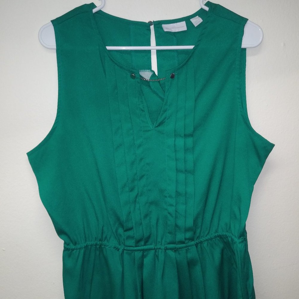 New York & Co Button Down L Blouse Green Polyester